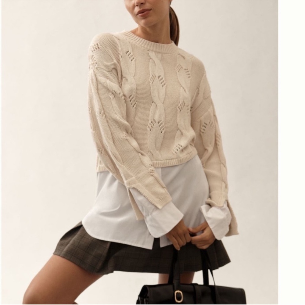 Nwt pilcro Cream Textured Knit twofer cotton Sweater
